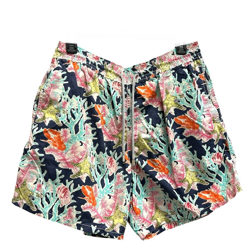 Vilebrequin Shorts Men's Coral Print Beach Swim Trunks Lined Drawstring Size XL